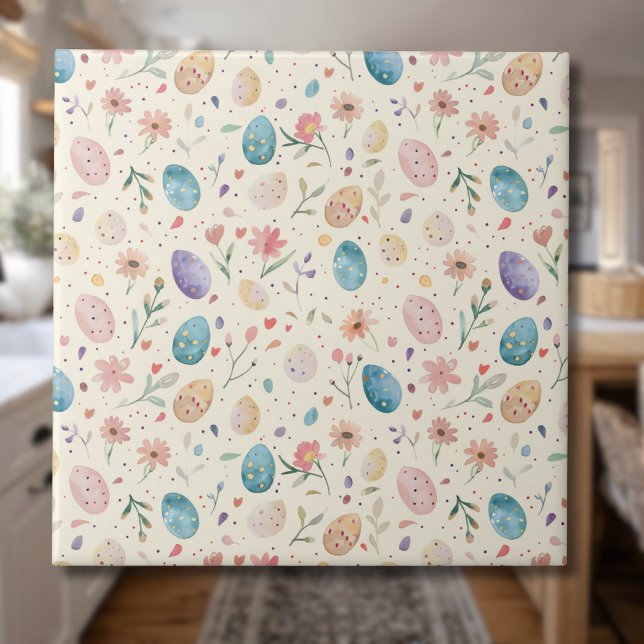 Carreau Fleurs de Pâques et feuilles à l'aquarelle de styl (Créateur téléchargé)