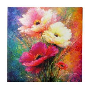 Carreau Fleurs de pavot impressionnistes vibrantes