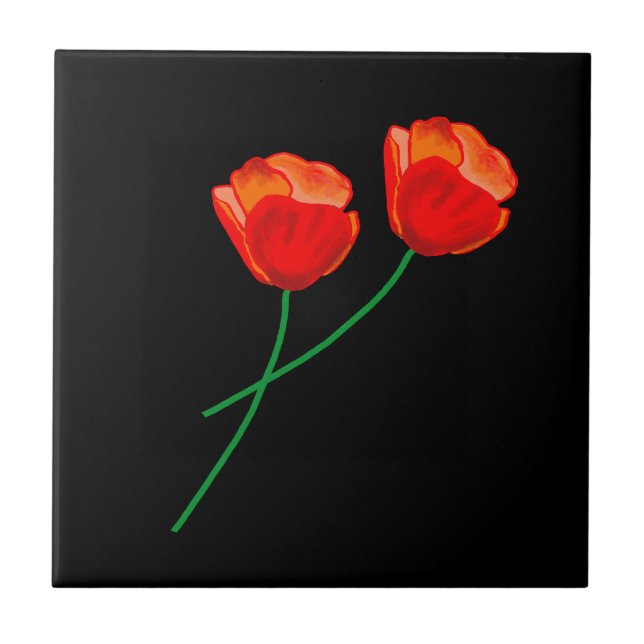Carreau Fleurs de pavot rouge Extravagant Noir (Devant)