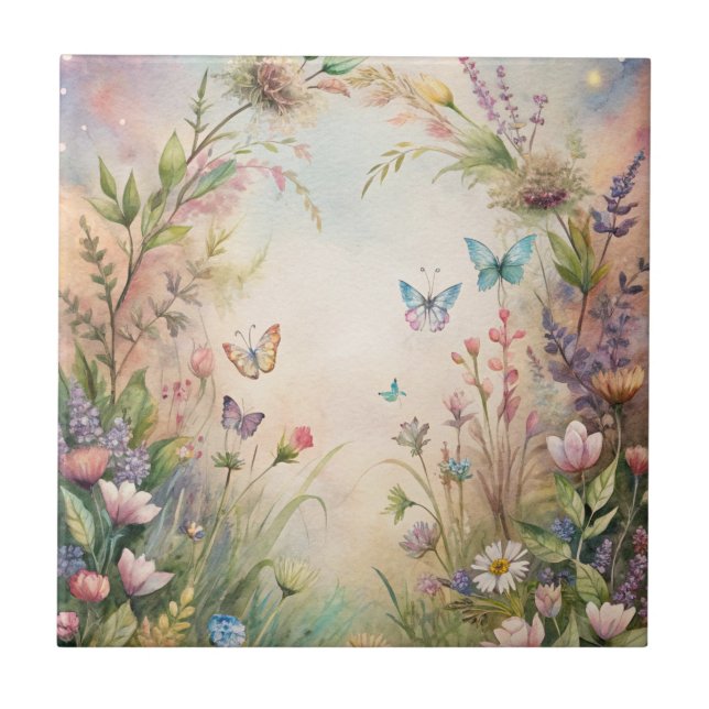 Carreau Fleurs de prairie et papillons (Devant)