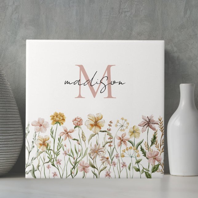 Carreau Fleurs de prairie sauvage aquarelle monogrammée (In situ)