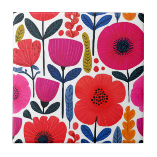 Carreau Fleurs de printemps colorées Aquarelle Boho
