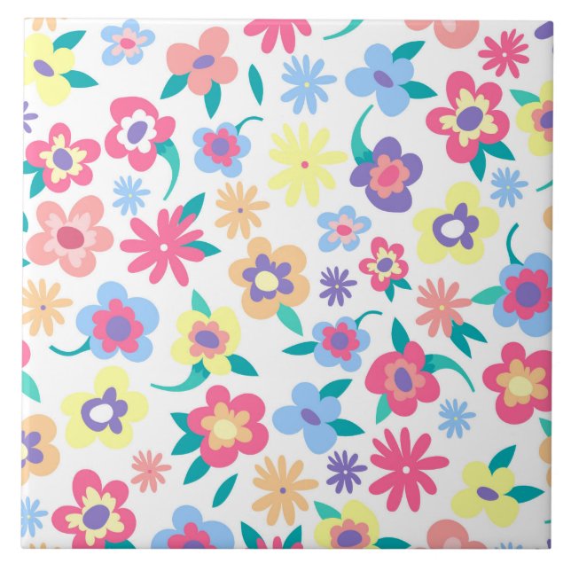 Carreau Fleurs de printemps colorées mignonnes motif (Devant)