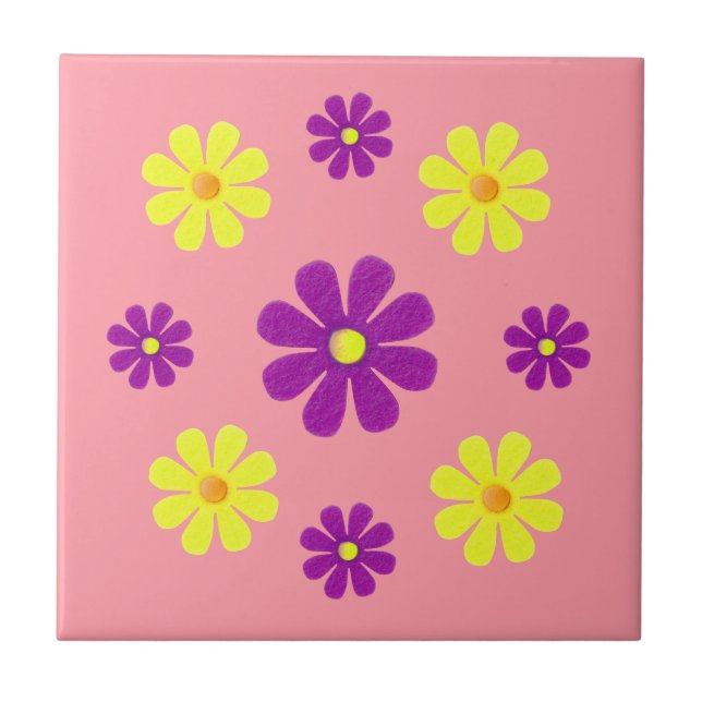 Carreau Fleurs de printemps violet et jaune pour la cuisin (Devant)