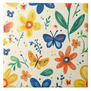 Carreau Fleurs de rayonne et papillon