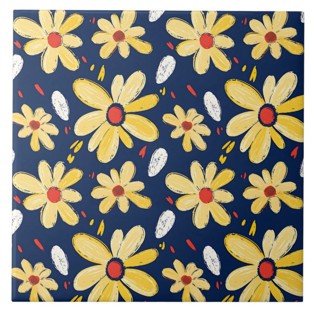 Carreau Fleurs de rayonne et papillon (Devant)