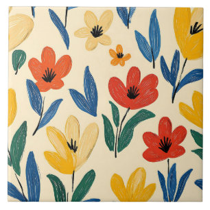 Carreau Fleurs de rayonne et papillon