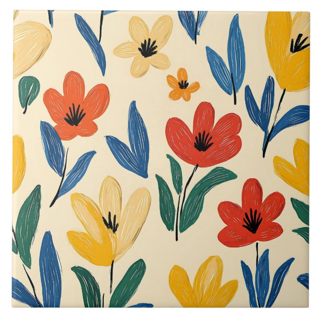 Carreau Fleurs de rayonne et papillon (Devant)