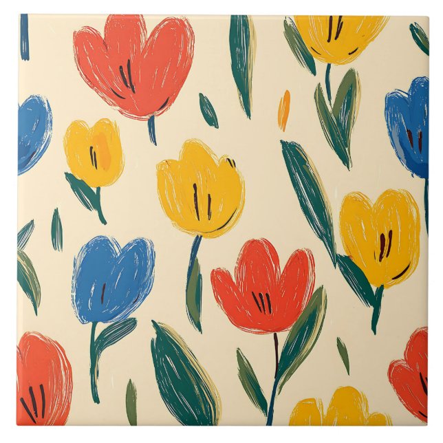 Carreau Fleurs de rayonne et papillon (Devant)