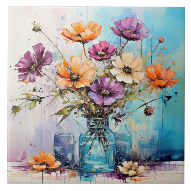 Carreau Fleurs de ressort d'aquarelle (Devant)