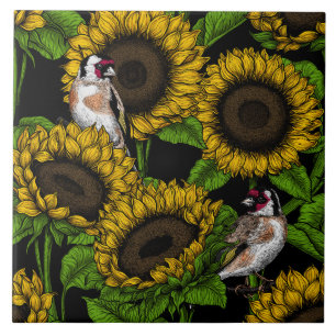 Carreau Fleurs de soleil et ailerons sur noir