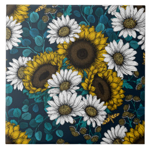 Carreau Fleurs de soleil et marguerites, jardin d'été 2