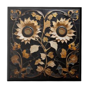 Carreau Fleurs de soleil gothiques - Fleur de relief Noir