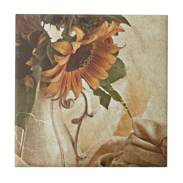 Carreau Fleurs de soleil orange rouillées (Devant)