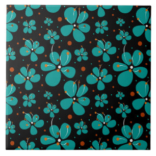 Carreau Fleurs de tasse à beurre turquoise