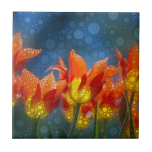 Carreau Fleurs de tulipes sur bleu