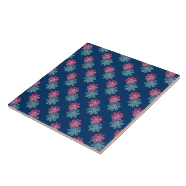 Carreau Fleurs de verre (rose/turquoise/marine) (Côté)
