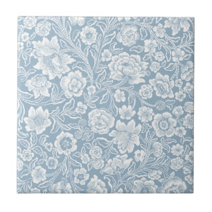 Carreau Fleurs dessinées à la main, Art botanique bleu gri