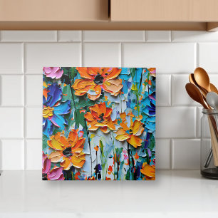 Carreau Fleurs d'huile à l'impasto dans un Motif coloré