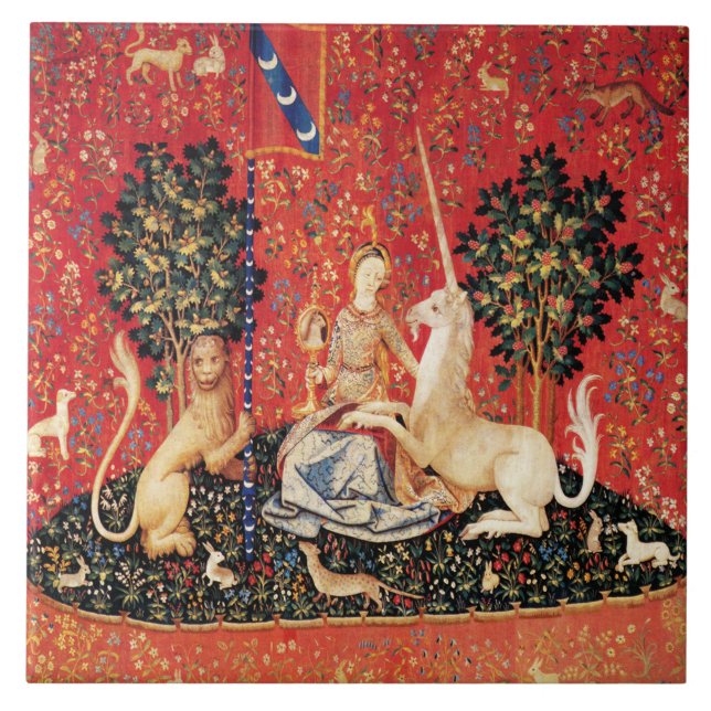 CARREAU FLEURS D'IMAGINAIRES UNICORNES ET MÉDIÉVAUX, MOTIF (Devant)