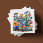 Carreau Fleurs du désert Saguaro Serenade<br><div class="desc">Bienvenue à l'art de "Desert Blooms Saguaro Serenade", l'un des six motifs captivants de carreaux en céramique de notre collection chère. Chaque carrelage est une représentation artisanale de l'écosystème animé du désert, avec un ensemble luxuriant de cactus, de fleurs et de faune restitué dans un kaléidoscope de couleurs riches et...</div>