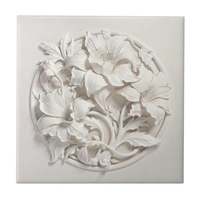 Carreau Fleurs en relief faux blanc élégant (Devant)