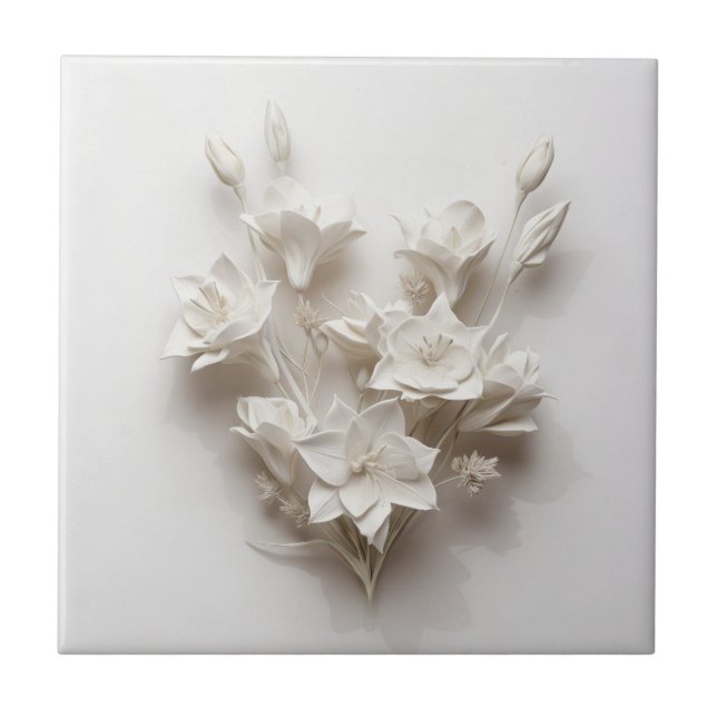 Carreau Fleurs en relief faux blanc élégant (Devant)