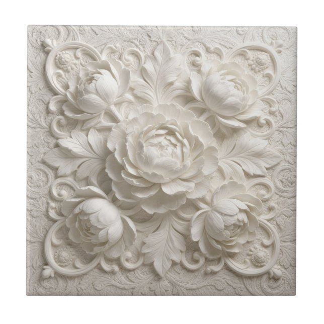 Carreau Fleurs en relief faux blanc élégant (Devant)