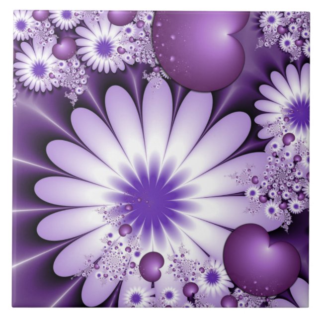Carreau Fleurs et cœurs abstraits de l'amour fractal (Devant)