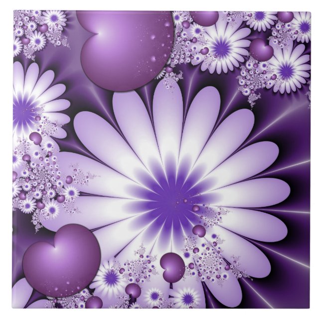 Carreau Fleurs et cœurs abstraits de l'amour fractal (Devant)