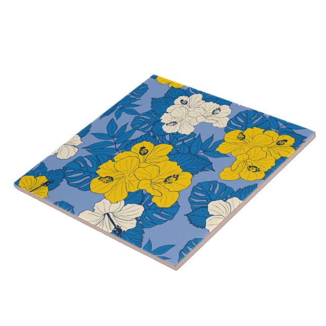 Carreau Fleurs et feuilles d'Hibiscus  (Côté)