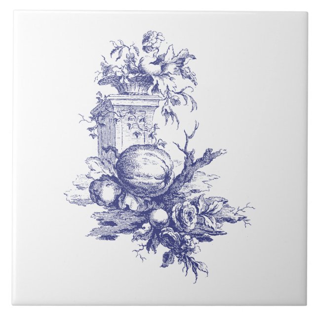 Carreau Fleurs et fruits bleus et blancs (Devant)