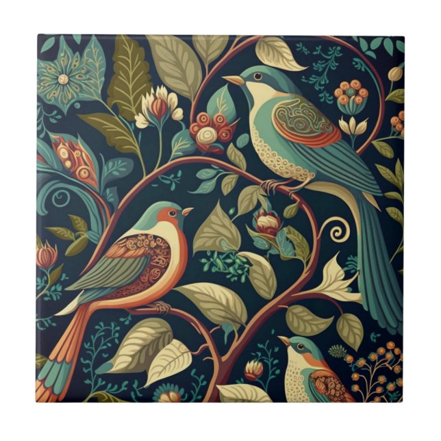 Carreau Fleurs et oiseaux décoratifs (Devant)