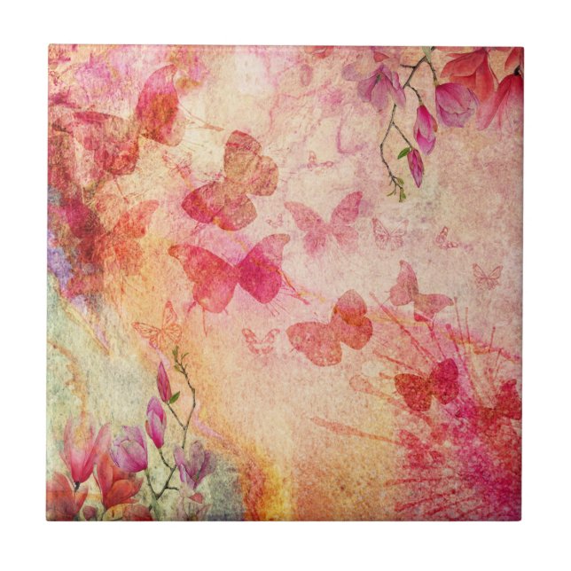 Carreau Fleurs Et Papillons Aquarelle, Carrelage En Cérami (Devant)