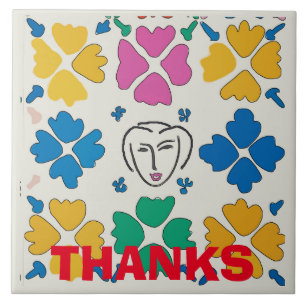 Carreau Fleurs et visage fauvistes colorés