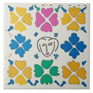 Carreau Fleurs et visage fauvistes colorés