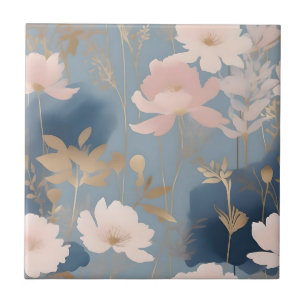 Carreau Fleurs éthérées bouchées rose et bleu
