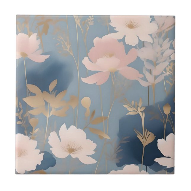 Carreau Fleurs éthérées bouchées rose et bleu (Devant)