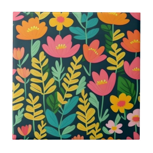 Carreau Fleurs feuilles design coloré (Devant)