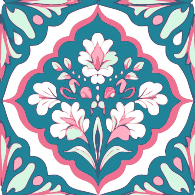 Carreau Fleurs florales à la menthe Turquoise, rose et bla (Créateur téléchargé)
