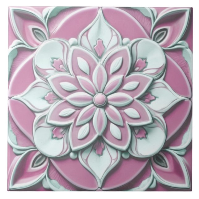 Carreau Fleurs florales de relief rose et blanc (Devant)