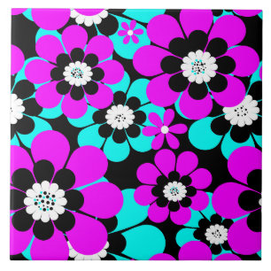 Carreau Fleurs florales en néon Motif violet et turquoise