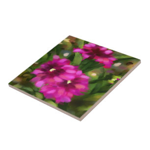 Carreau Fleurs florales rose foncé Dahlia Vert