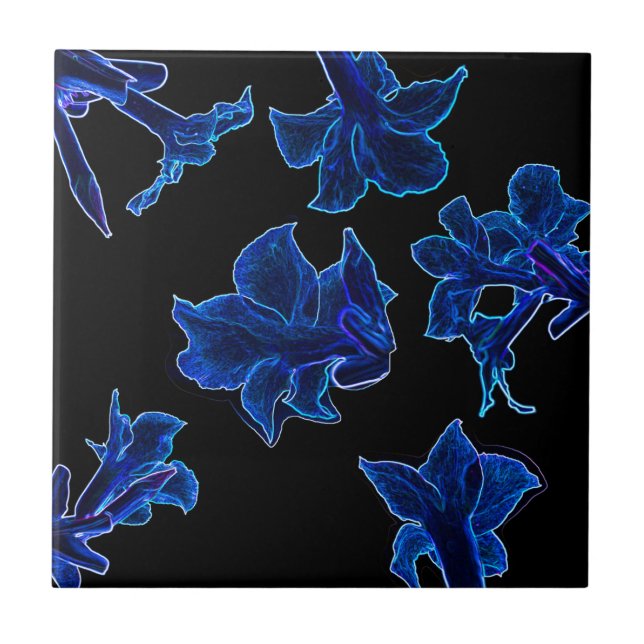 Carreau Fleurs florales stylisées en bleu néon (Devant)