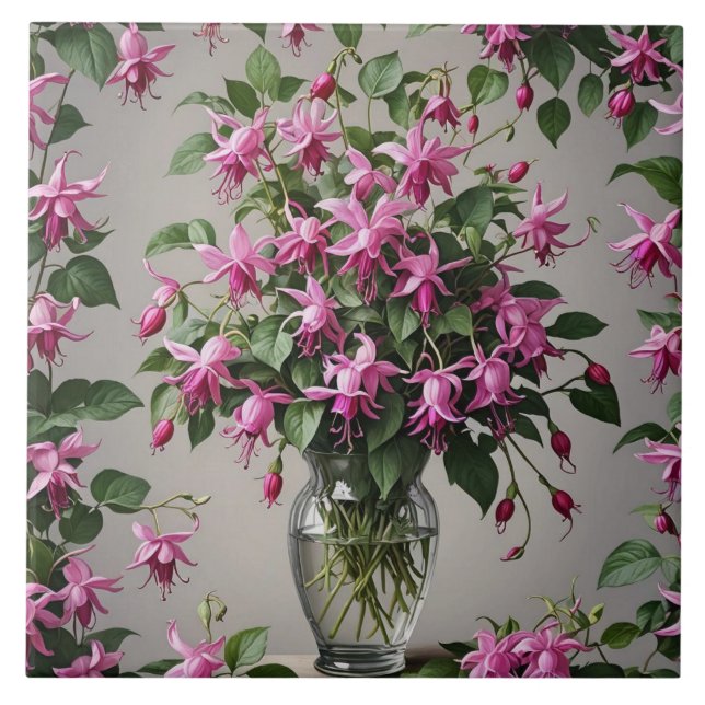 Carreau Fleurs Fuchsias dans le vase (Devant)