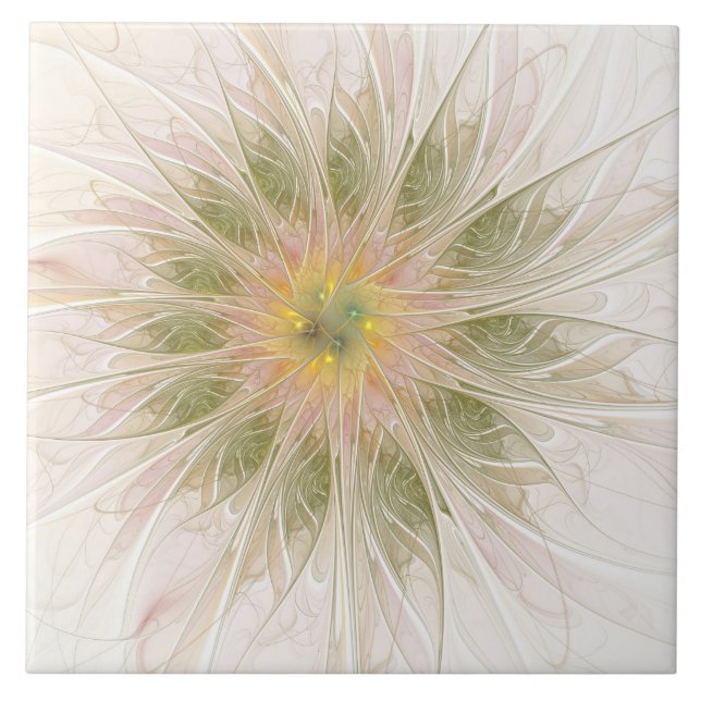 Carreau Fleurs imaginaires fractales douces et tendres (Devant)