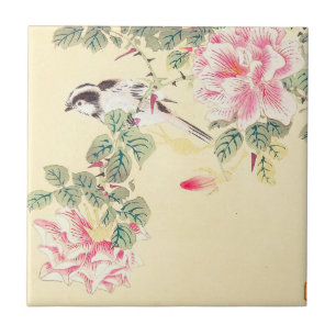 Carreau Fleurs Japon d'ukiyo-e d'Imao Keinen d'oiseau et