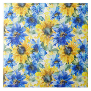 Carreau Fleurs jaunes bleues