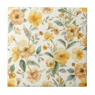 Carreau Fleurs Jaunes Botanique Florale Aquarelle