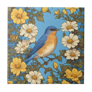Carreau Fleurs jaunes et blanches joyeuses du bleuet orien